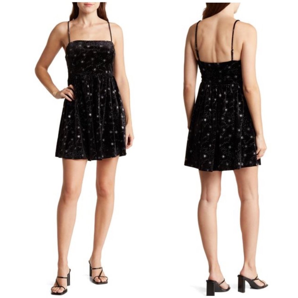 Elodie Glitter Star Velvet‎ Minidress In Black Size XL